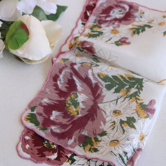 Vintage Handkerchief, Brown, Yellow and White Flower Print Cotton Hanky - Picture 6 of 10